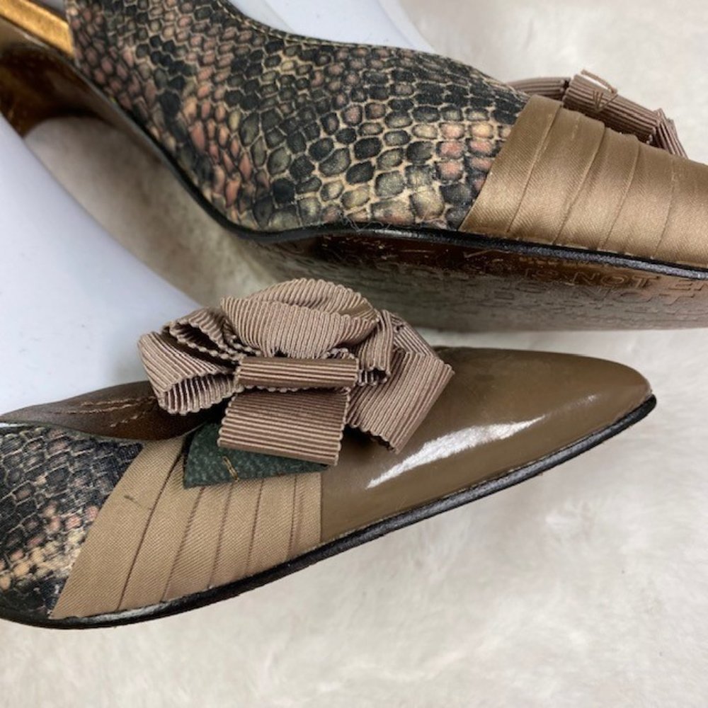 Beverly Feldman VINTAGE Patent Faux Snakeskin Rosette Slingback Heels, size 8.5 - Picture 8 of 16